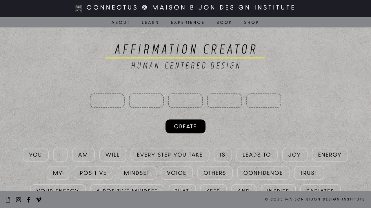 Affirmation Creator sentence stem and word pool