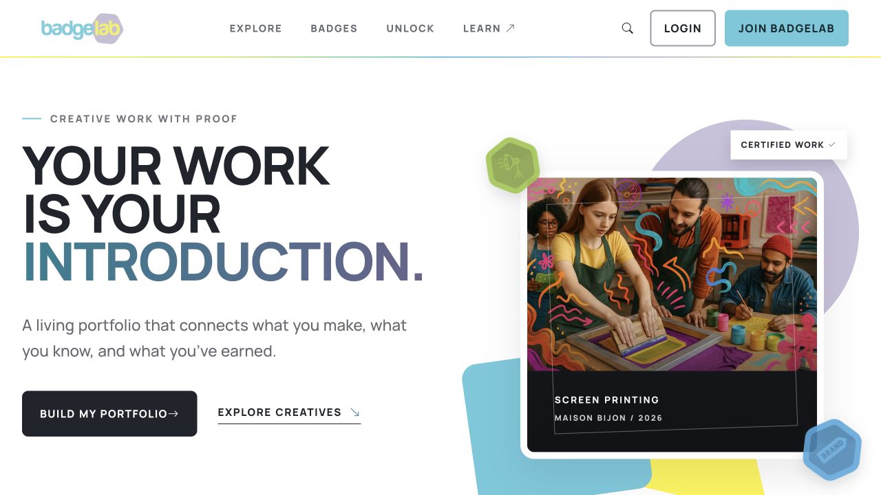 BadgeLab creative portfolio and skills platform