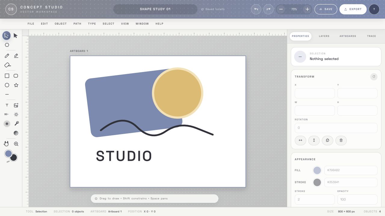 Concept Studio vector editing workspace